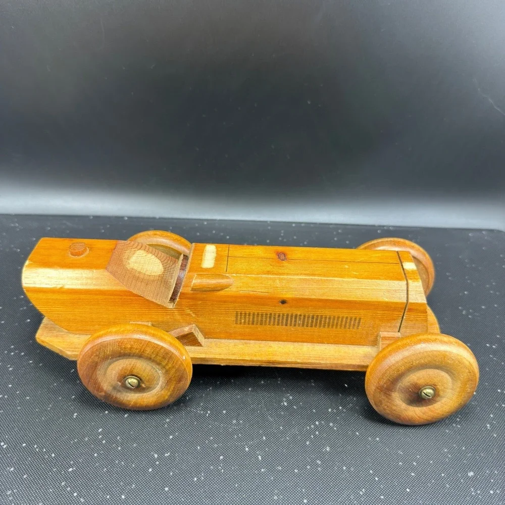 Line Nine Design England‎ Vintage Wooden Race Car Handcrafted Toy Decor 10 Inch